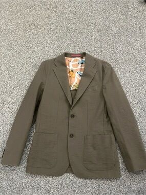 Ted Baker Olive Green Textured Men's Blazer with Printed Lining